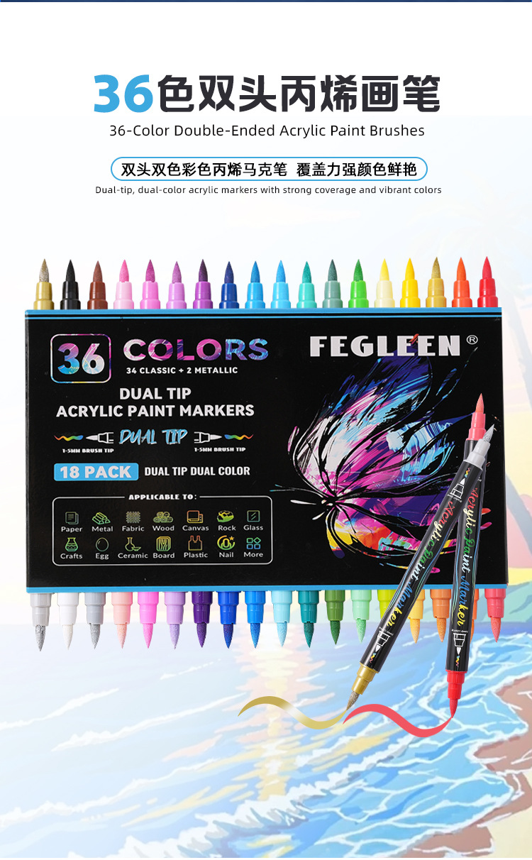 Çapraz Sınır Toptan 36/48/60/120 Renkli Çift Başlı Akrilik Marker Boya Grafiti Hızlı Kuruyan Çizim Seti Stok Ürün