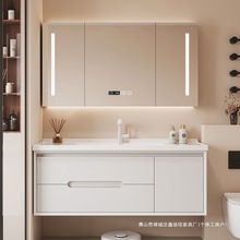 2025橡木烤漆奶油风陶瓷一体盆浴室柜组合卫生间洗漱洗手盆洗脸盆