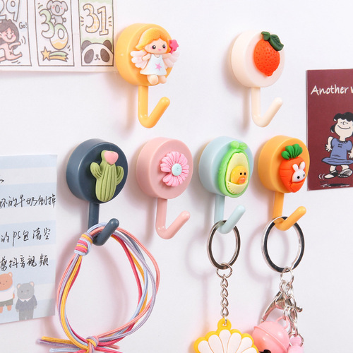 ins cartoon pattern hook with adhesive backing, dormitory kitchen bathroom wall, no punching, traceless adhesive hook, clothes hook