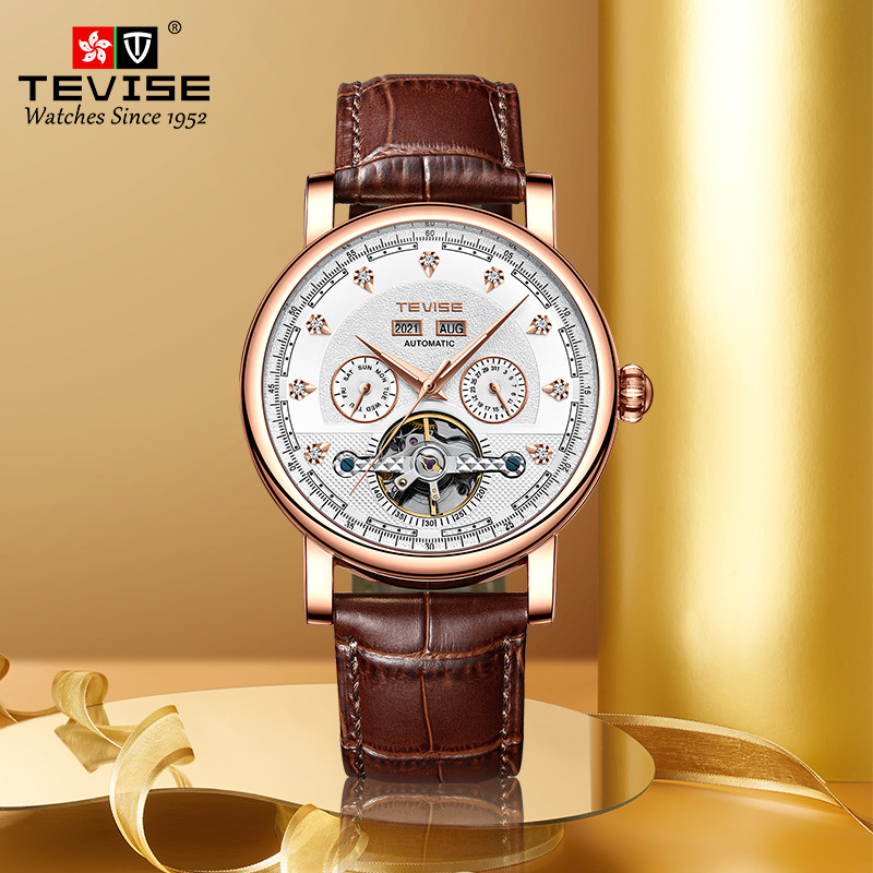Popular TEVISE Hot Selling Functional Mechanical Watch Fully Automatic Mechanical Watch Men's Business Genuine Leather Men's Watch_voghion.com