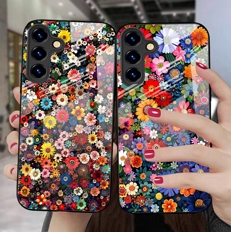 Suitable for Samsung S25Ultra Mobile Phone Case A56 Flower Sea A16 Protective Cover Flowers A17 Glass Case S26Plus New