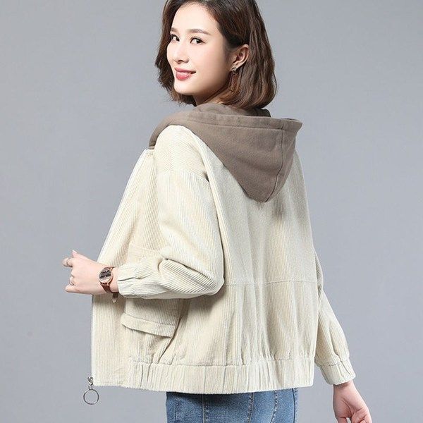 Corduroy Short All-match Hooded Loose Jacket Women's 2024 Autumn New Korean plus size Women's Jacket Top Corduroy Short All-match Hooded Loose Jacket Women's 2024 Autumn New Korean plus size Women's Jacket Top
