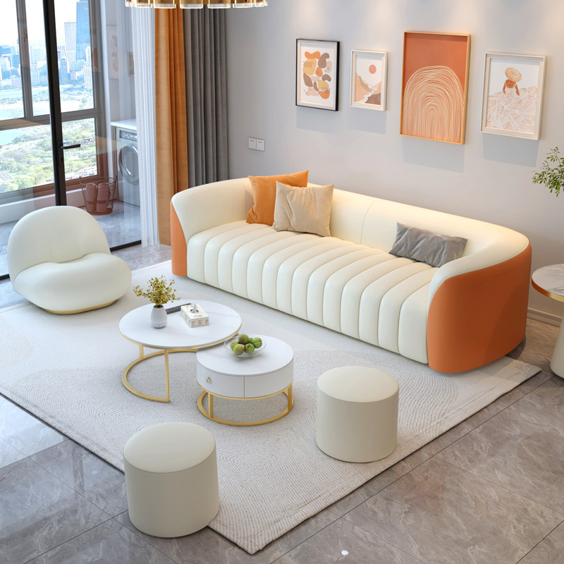 Nuevo sofá nórdico ligero de lujo sala de estar tecnología de tela de estilo pequeño hogar crema viento color combinación de mesa de té creativa