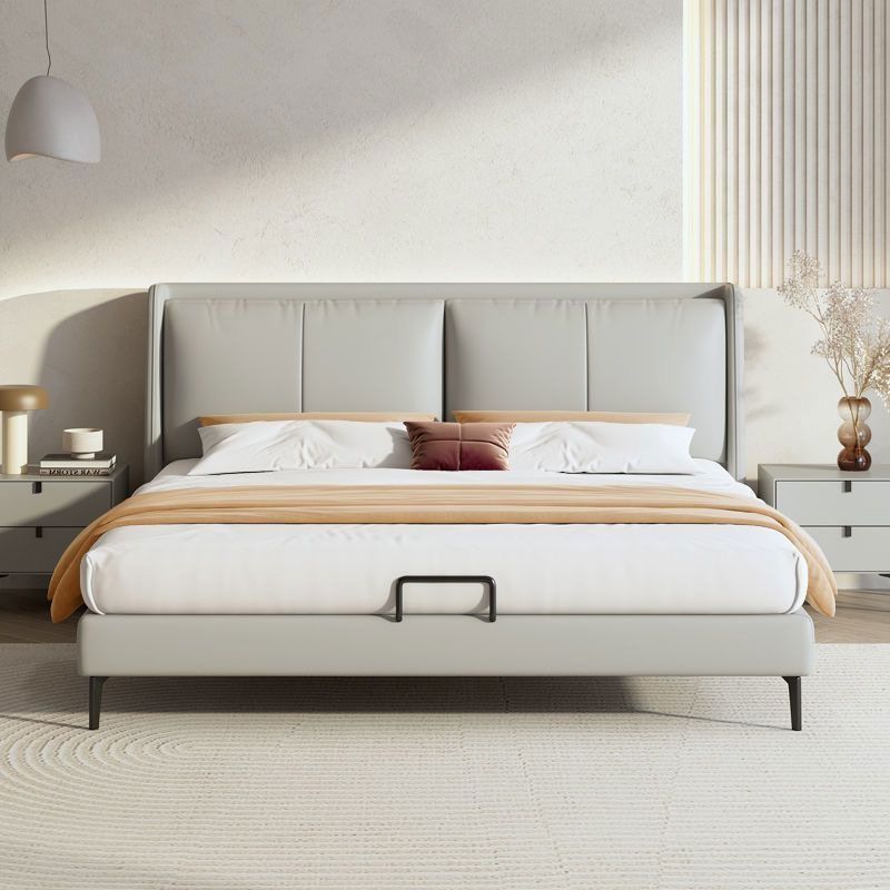 Italian-Style Light Luxury Upholstered Solid Wood Bed, Double 1.8m Master Bedroom 1.5m Double Bed, Economical High-Value Leather Bed
