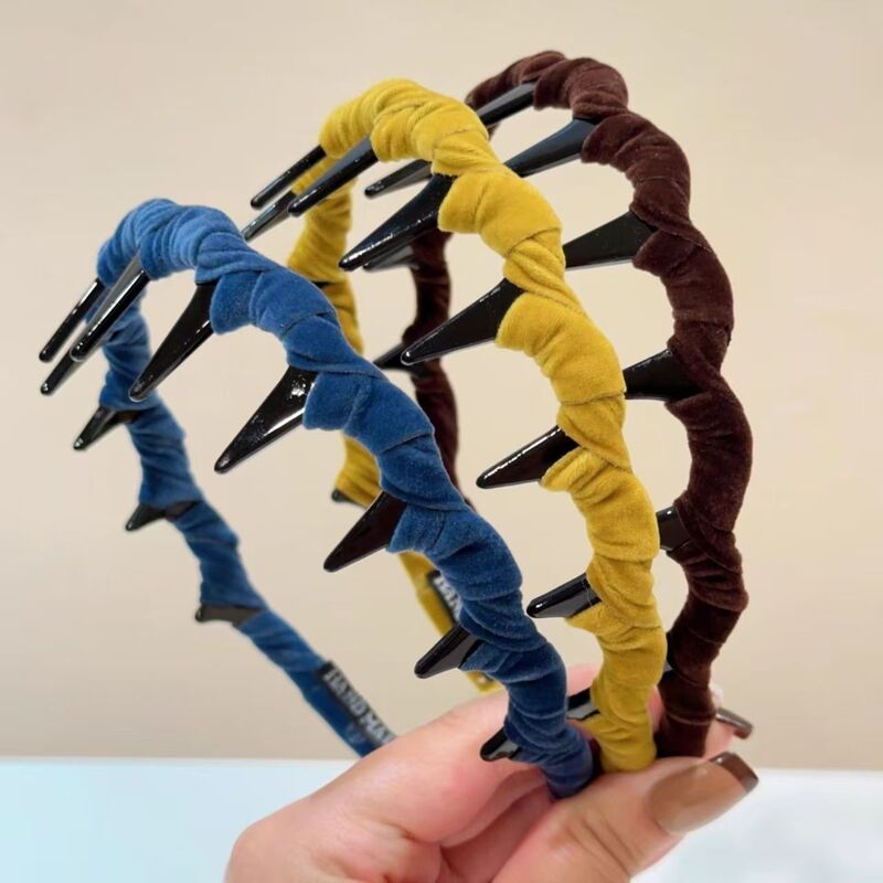 秋冬复古彩色丝绒波浪倒插梳带齿发箍正反两戴波浪韩版高颅顶头箍|undefined