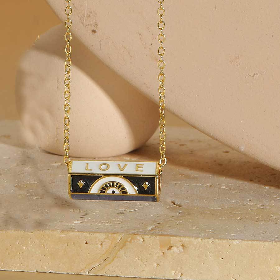 Collier avec pendentif œil du diable dégoulinant, chaîne de clavicule, collier de conception de paume hexagonale de mode de niche_voghion.com