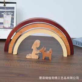 木质狗狗彩虹桥摆件家居桌面纪念礼物装饰品卡通宠物狗狗摆件批发