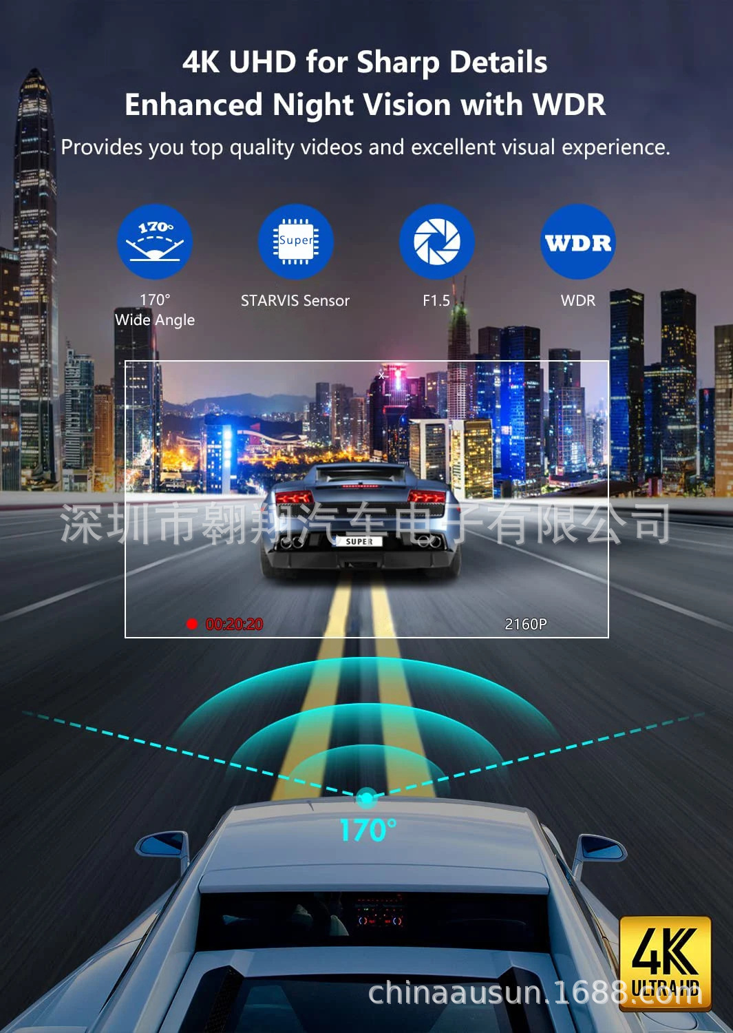 Cross-Border New Model Wifi Recorder with Mobile Phone Connectivity, Gps Parking Monitoring, High-Definition Driving Recorder 4Kadas
