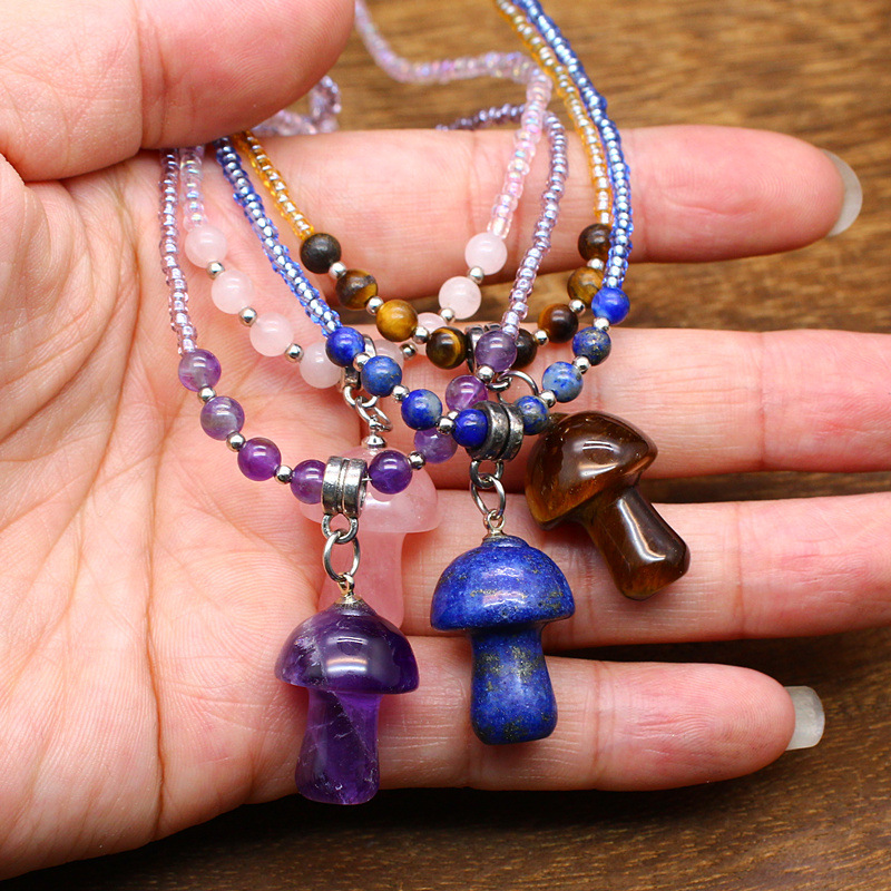 15g Weight Pendant Necklace Classification Alloy Chain Material Beaded Chain Chain Type Holiday Occasion Crystal Material Mushroom Pattern Spring&Summer Season Women's Gender Polishing Design Vacation, Classic Style Style Vacation Classic Style Mushroom Crystal Beaded Chain Beaded Necklaces Wholesale 3