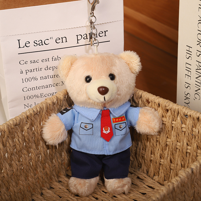 2025 nuevo uniforme de oso fuego cielo azul rescate colgante Teddy bear muñeca juguete de peluche publicidad llavero