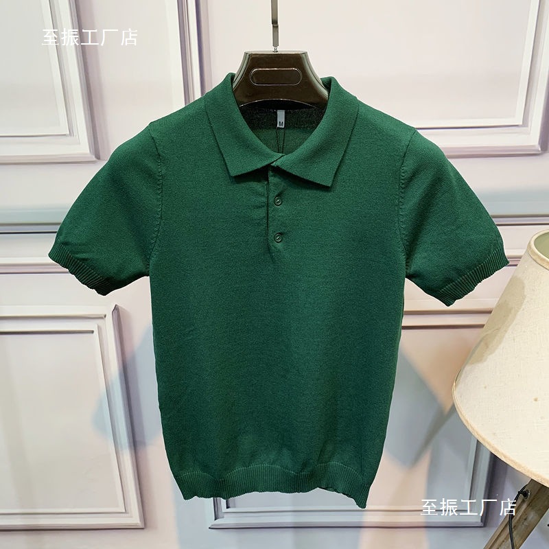 Camiseta de hombre de manga corta de punto de verano Camiseta de solapa de trabajo de color sólido delgado de estilo coreano Camiseta elástica delgada de moda al por mayor