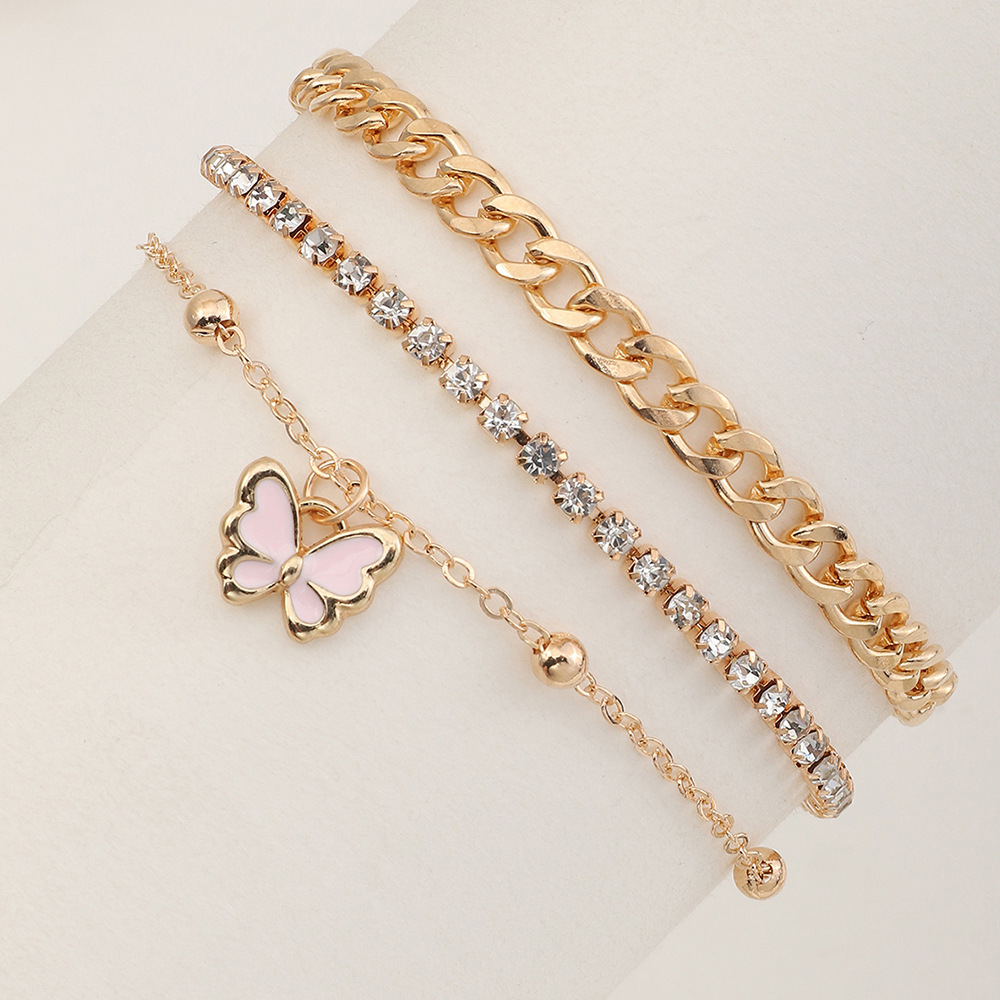 Wholesale Jewelry Children's Pink Butterfly Diamond Pendant Multilayer Bracelet Set Nihaojewelry display picture 1