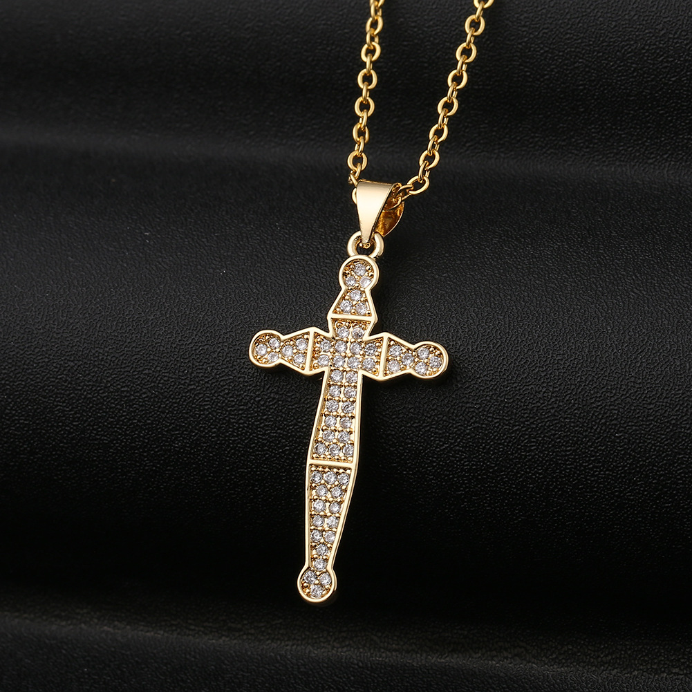 Korea Copper Micro-inlaid Zircon Cross Necklace display picture 2