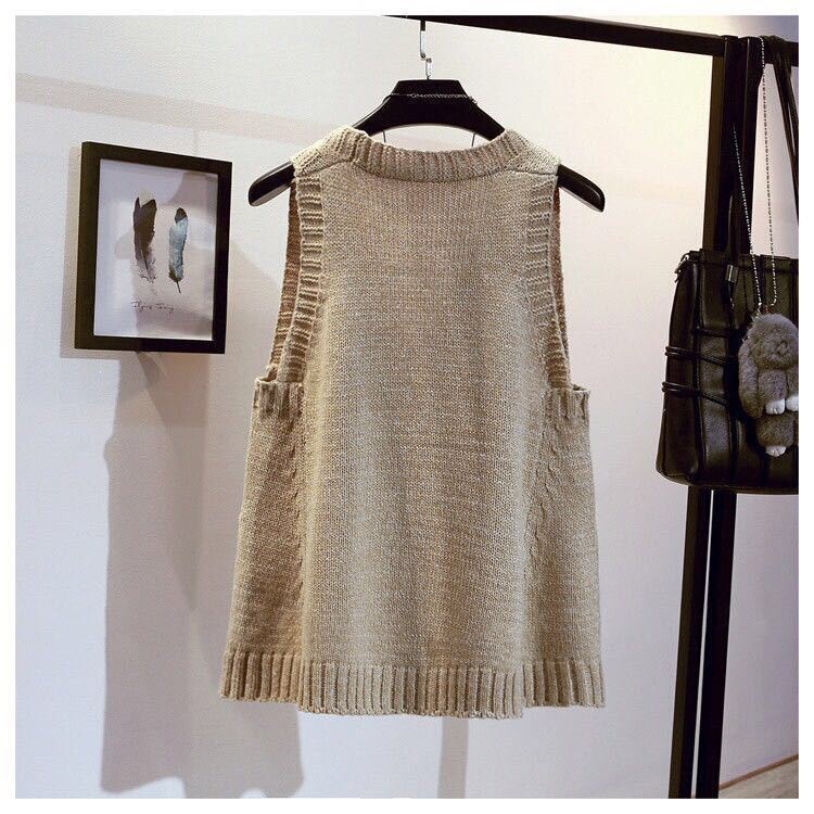 A-line loose sweater vest for women, pullover, plus size, spring and autumn, Korean style, V-neck, sleeveless knitted cardigan A-line loose sweater vest for women, pullover, plus size, spring and autumn, Korean style, V-neck, sleeveless knitted cardigan