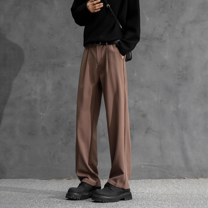 男の子用の黒のストレートレッグルーズパンツ、夏用のドレープ感のあるアイスシルクカジュアルパンツ、アメリカンハイウエストスーツパンツ|undefined