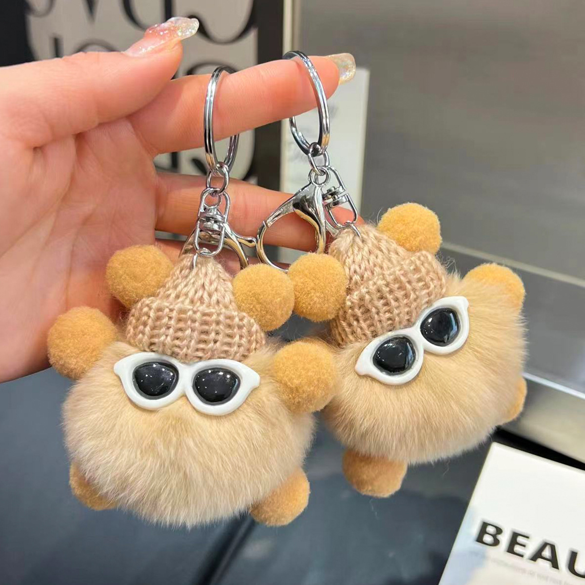 Cute Rex Rabbit Fur Little Coal Ball Bag Pendant Backpack Ugly Doll Hanging Decoration Cartoon Toy Car Keychain_voghion.com