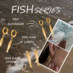 Jieding ヨーロッパとアメリカのステンレス鋼の魚のイヤリング、軽い高級感とハイエンドのイヤリング、ニッチなイヤリング、クロスボーダー人気のジュエリー