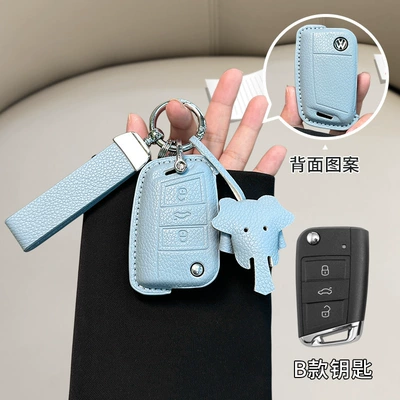 Car key bag | Langyi Leather Bag Buckle - standard-volkswagen-model-b-linen-blue-matching-belt-dumbo