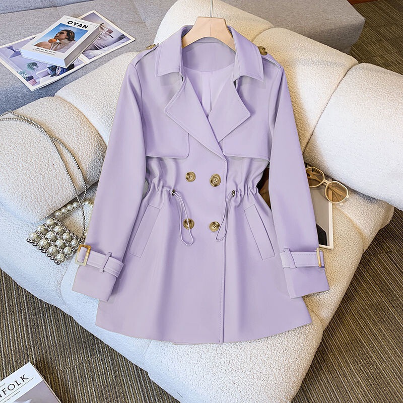British Style Spring and Autumn Mid-Length Trench Coat with a Suit Collar, New Waist-Cinching Versatile Korean-Style Jacket for Petite Figures