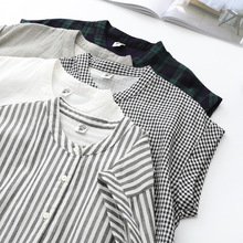XQ14307夏装韩版新款百搭简约双层棉纱光板立领无袖舒适衬衫上衣