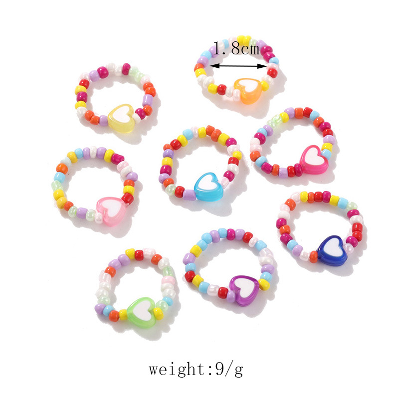 Fashion Heart Shape Plastic Resin Beaded Womenu0027S Rings 8 Pieces