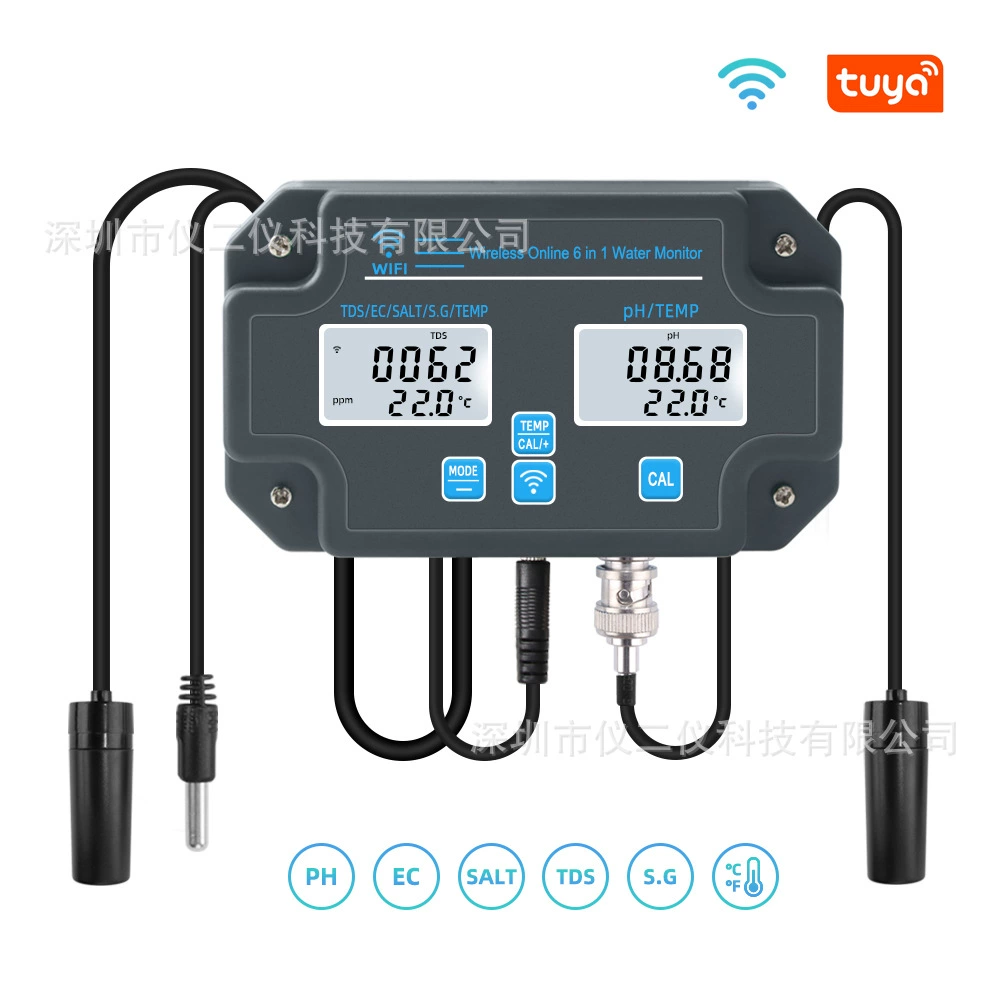 Граффити WIFI онлайн-детектор 6 в 1 цифровой дисплей pH TDS/EC соленость морской воды тестер для разведения аквариума
