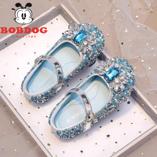 Genuine Leather Girls Elsa Princess Shoes 2025 Summer New Children Soft Bottom Shoes Girls Crystal Shoes Performance Shoes