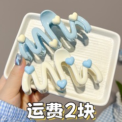 奶油蓝爱心波浪发夹女后脑勺盘发抓夹清新鲨鱼夹子可爱发卡头饰夏