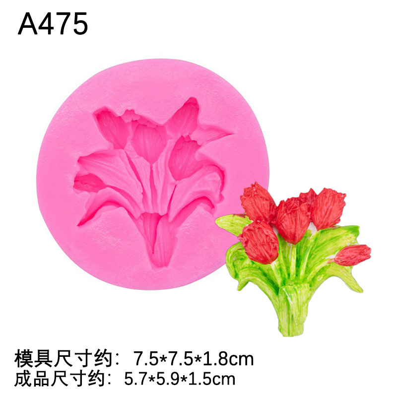 Simulación tridimensional ramo de silicona molde tulipán ramo de silicona molde aromaterapia vela yeso epoxi molde
