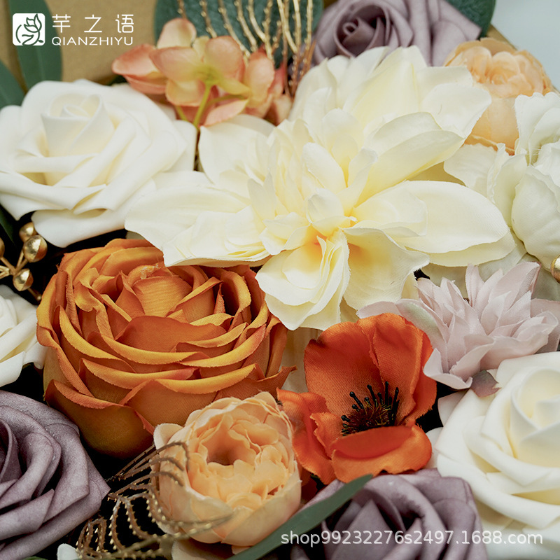 歐式婚禮盒裝花婚禮生日派對(duì)仿真花禮盒情人節(jié)禮物DIY新娘手捧花