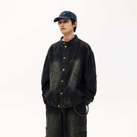 ATBORDER2024春秋季新款日系复古做旧水洗牛仔外套男中性宽松夹克