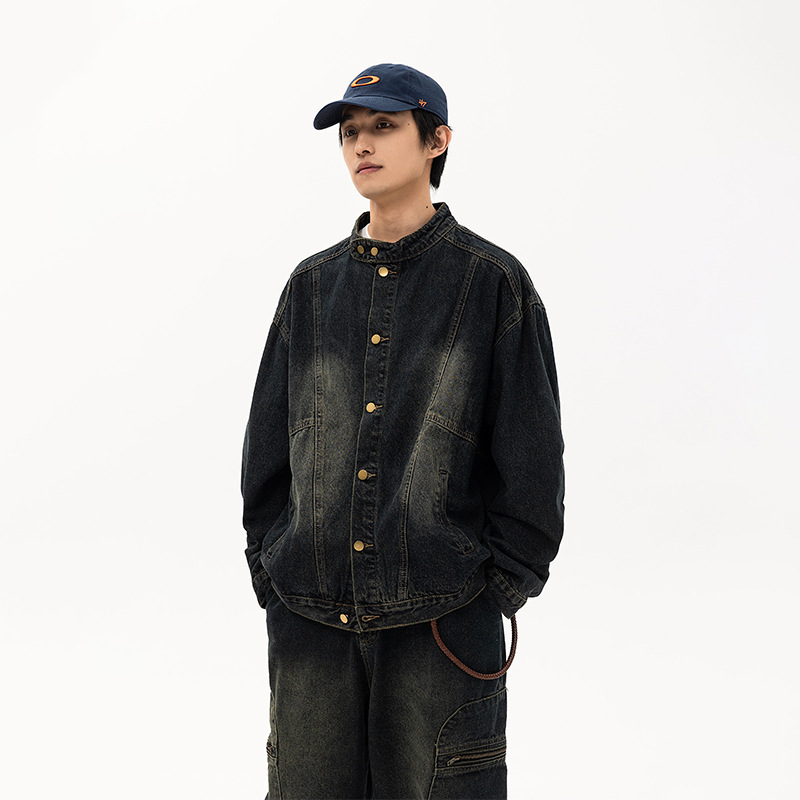 ATBORDER2024 Spring and Autumn New Japanese Vintage Old Washed Denim Jacket Men's Unisex Loose Jacket