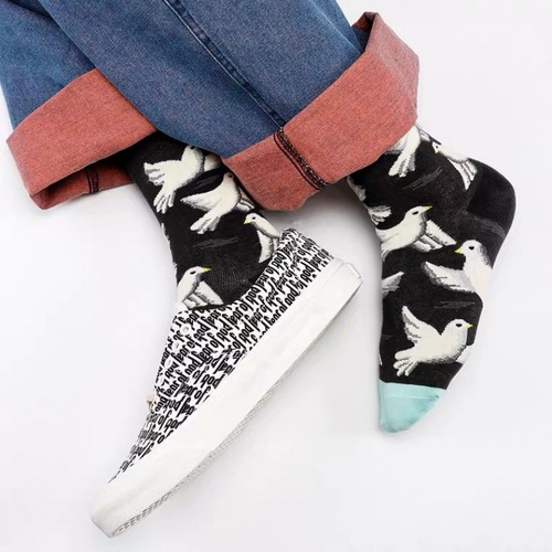 Fashion Brand Ins Style Retro Kids and Peace Dove Cartoon Men's and Women's Long Socks Fashion Couple Street Skateboard Sports Mid-Calf Socks 