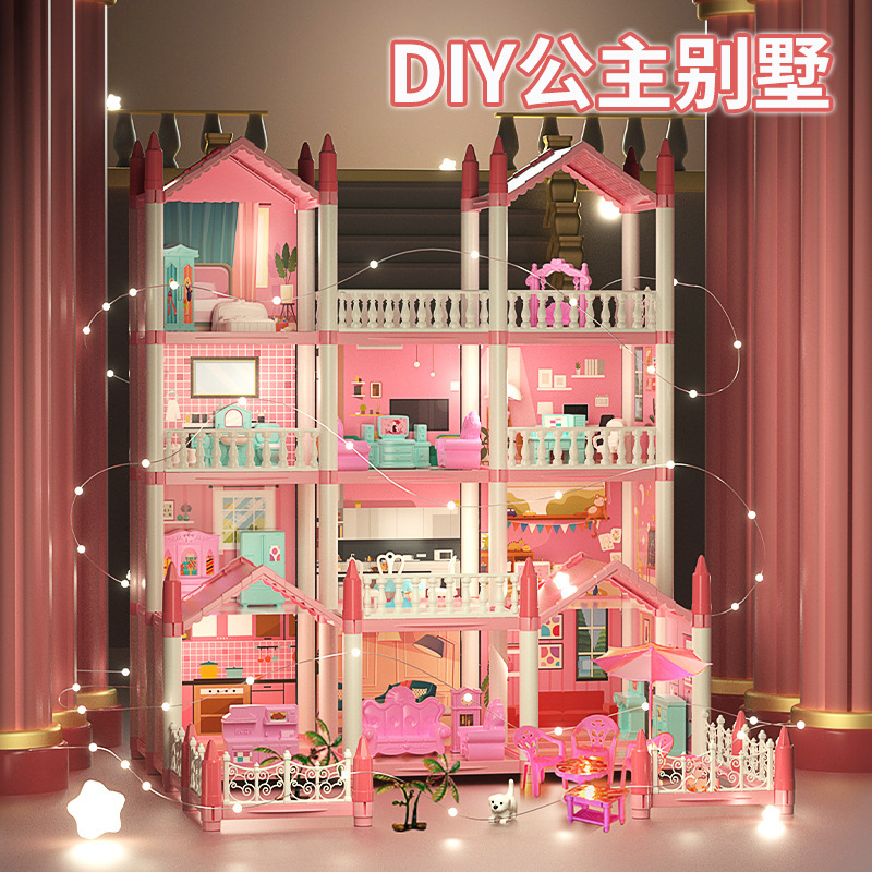 Cross-Border Princess Castle Pretend Play Toy Large Villa Assembly House Set Building Blocks Dollhouse Girl's Dream