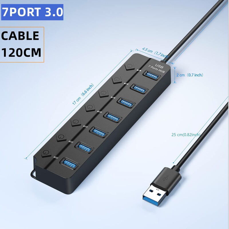 Usb3.0 Hub Port with Vertical Switch Led Data Transfer 5Gbps Eight-In-One with Power Supply