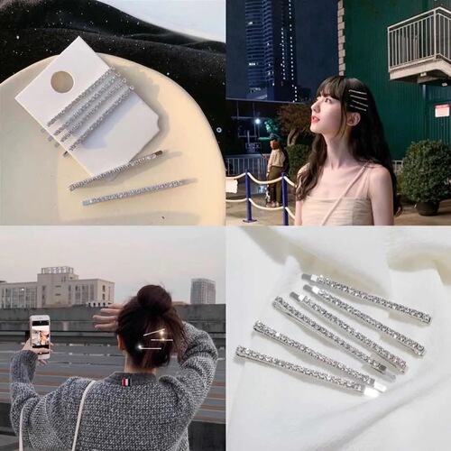 Jin Zhini's same style ins shiny rhinestone hairpin top clip bangs hairpin hairpin one-word clip simple side clip hair accessory