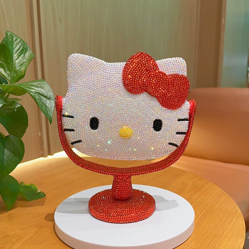 Вращающееся зеркало Hello Kitty, набор для DIY с нашивкой и сумочкой, зеркальце в стразах