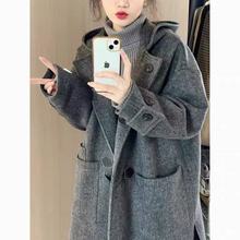 时尚牛角扣毛呢外套女2025秋冬新款韩系小个子高级感中长版呢子大