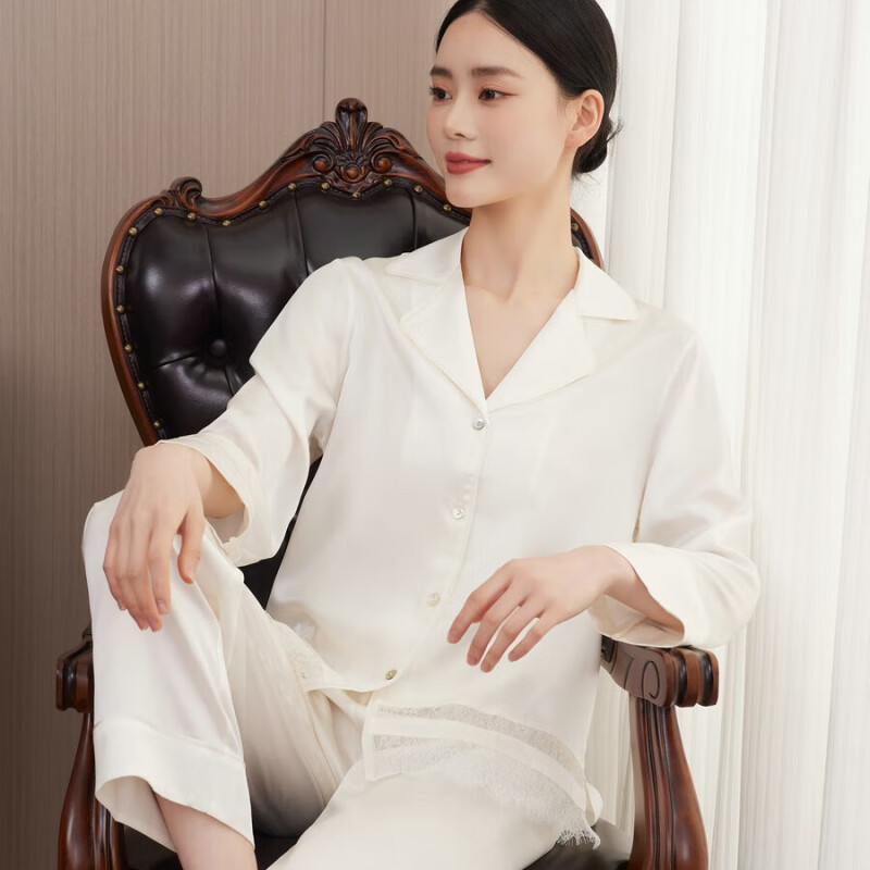 아이보리-100% 멀 베리 실크 파자마 세트