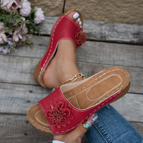 White Floral Slide Sandals Comfortable Slipons Elegant Cross-border