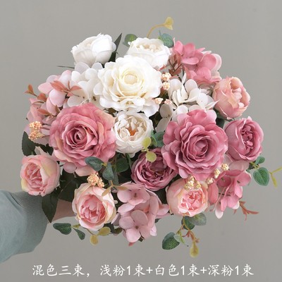 3 bunches of hydrangea Peony Bouquet White + light powder + deep powder
