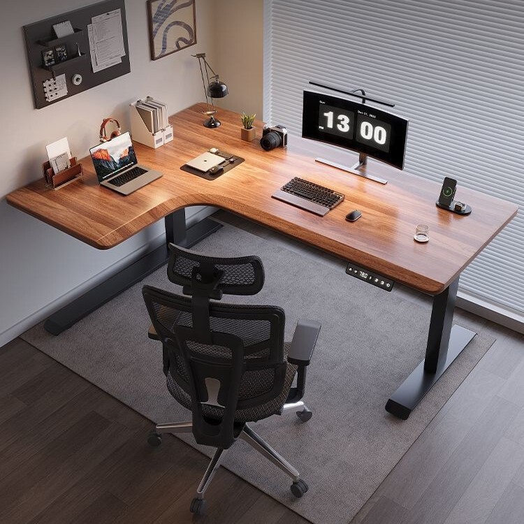 L-Shaped Corner Adjustable Computer Desk Double Desktop Mobile E-Sports Game Table Home Study Table Solid Wood Desk