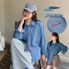 在庫あり k2818 大きいサイズ レディース服 韓国風 ぽっちゃりさん向け シャツ レディース デニムシャツ ヴィンテージ 刺繍入り デニムトップス