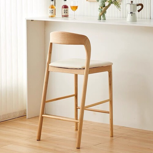 Nordic solid wood home bar chair ash high stool bar chair modern simple front desk reception back chair
