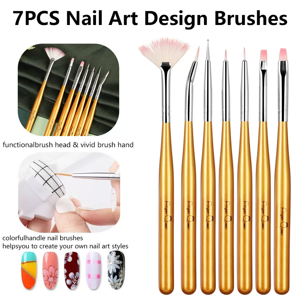 新款美甲彩绘笔7支套装 美甲画花笔 美甲排笔 雕花笔 金杆批发