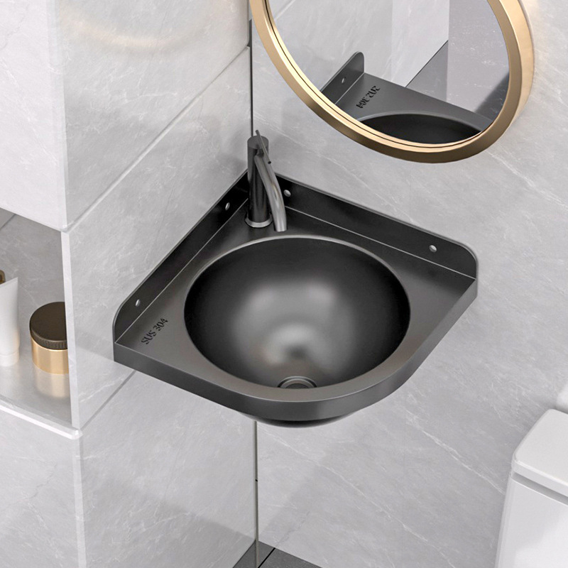 304 stainless steel black triangle basin small apartment bathroom wall-mounted corner integrated wash basin balcony basin