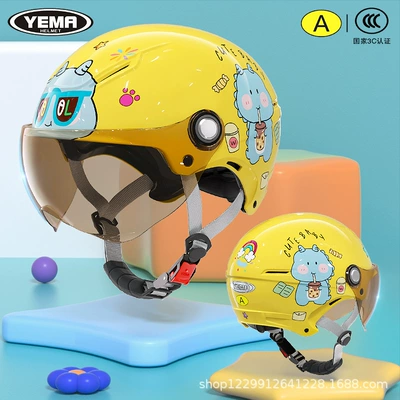 Motosiklet kaskı (dəbilqə) Summer Electric Motorcycle, Kids and - summer-style-lemon-yellow-dinosaur-light-silver-short-lens
