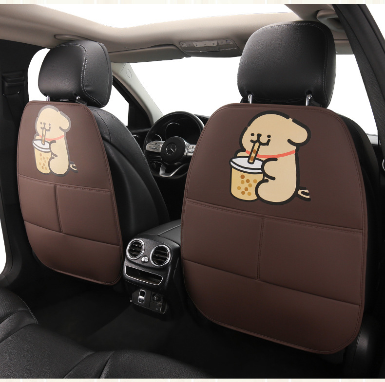 Cute Cartoon Anti-Kick Mat for Car Seat Back for Ladies, Anti-Dirt Mat for Car Seat Back with Storage Strap