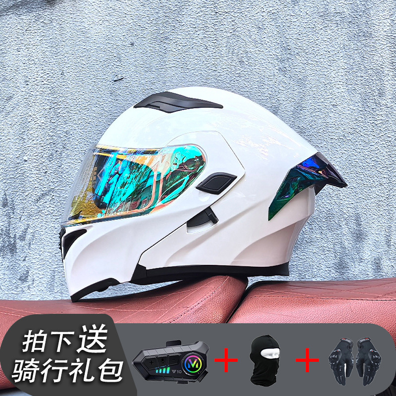 ORZ Casco de carreras Casco de doble lente totalmente cubierto para hombre Casco completo Four Seasons Travel Rally Casco completo Personalidad Bluetooth