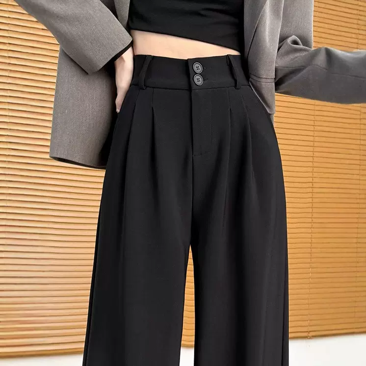 黑色西装裤女秋冬季2025新款垂感高级感休闲西裤直筒高腰阔腿裤子